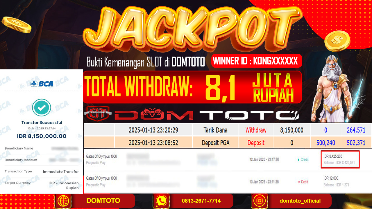 JACKPOT SLOT GATES OF OLYMPUS  1000 13 JANUARI 2025